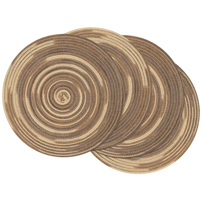 SHACOS Round Braided Placemats 15 inch Set of 4 Variegated Washable Kitchen Table Place Mats Table Mats for Home Wedding Party (Rainbow Brown, 4) - Image 1